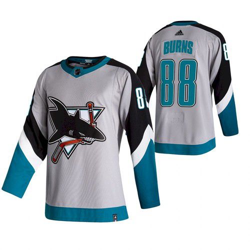 Men San Jose Sharks 88 Burns White NHL 2021 Reverse Retro jersey